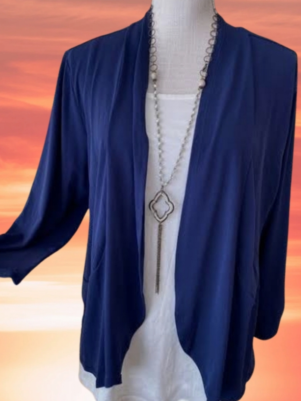 Navy Blue Open-Front Lightweight Blazer